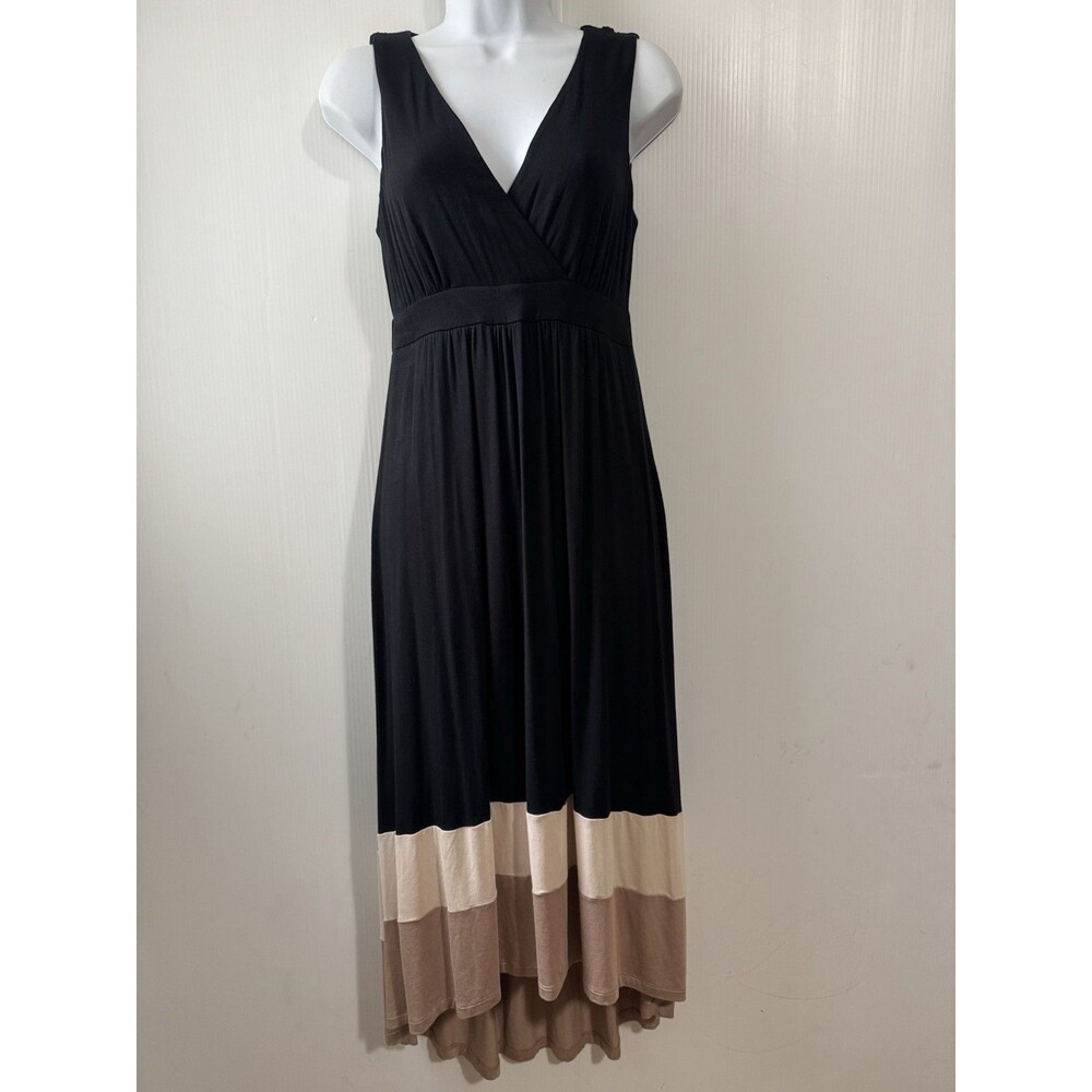 NEW Soma Soft Jersey Black/Tan High Low Color Block Midi Dress Sz S Sleeveless